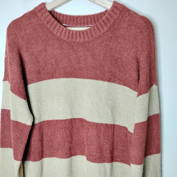 Lands’ End Striped Sweater Dress L Red Beige Cozy Knit Preppy Fall Winter Outfit - Picture 4 of 7